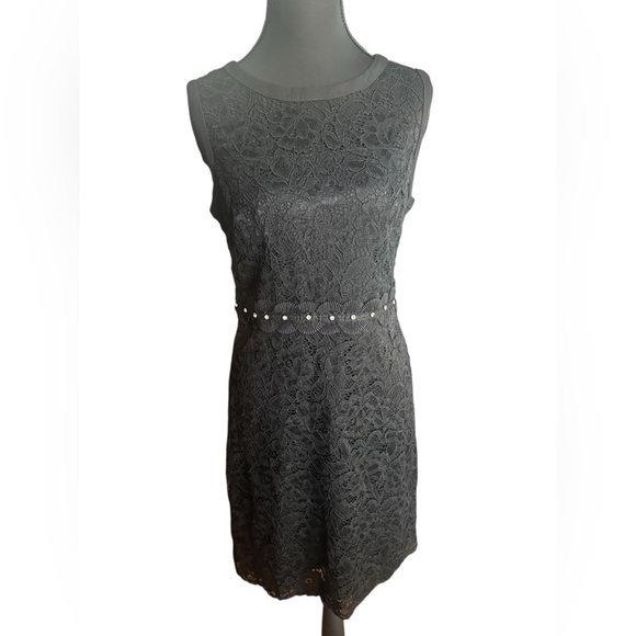 NWT Sam Edelman Black Lace Midi Dress with Accent Waist Size 6 - Picture 1 of 9